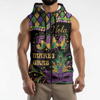 Mardi Gras 504 Nola New Orleans Sleeveless Zip Hoodie Mask Up Beads Out - Wonder Print Shop