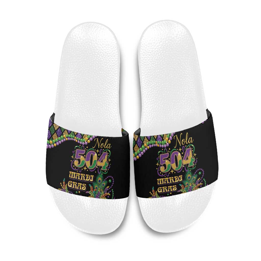 Mardi Gras 504 Nola New Orleans Slide Sandals Mask Up Beads Out - Wonder Print Shop