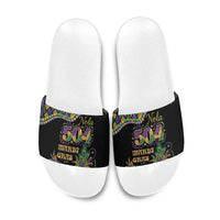 Mardi Gras 504 Nola New Orleans Slide Sandals Mask Up Beads Out - Wonder Print Shop