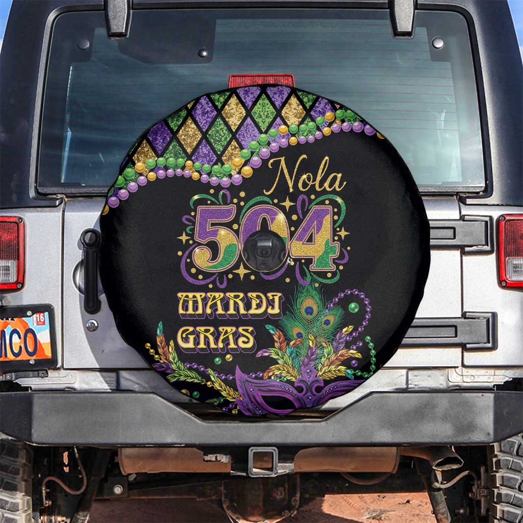 Mardi Gras 504 Nola New Orleans Spare Tire Cover Mask Up Beads Out - Wonder Print Shop