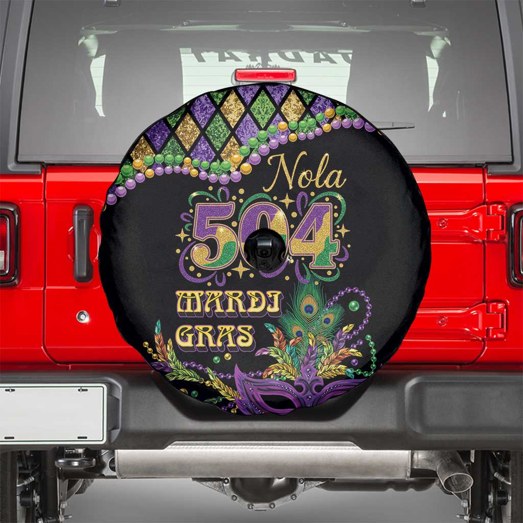 Mardi Gras 504 Nola New Orleans Spare Tire Cover Mask Up Beads Out - Wonder Print Shop