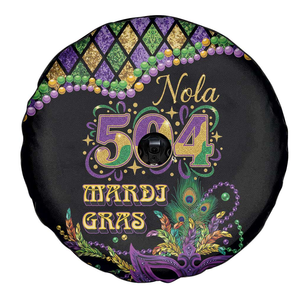 Mardi Gras 504 Nola New Orleans Spare Tire Cover Mask Up Beads Out - Wonder Print Shop
