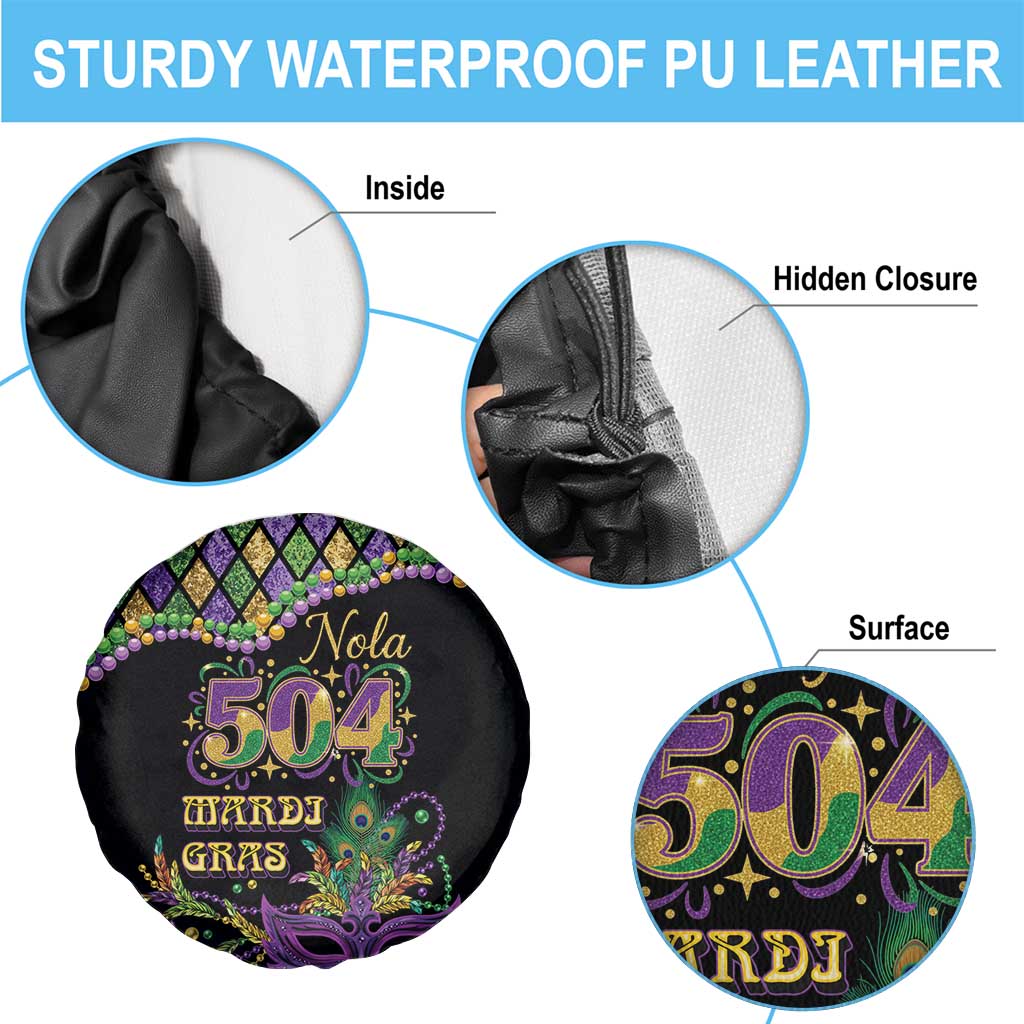 Mardi Gras 504 Nola New Orleans Spare Tire Cover Mask Up Beads Out - Wonder Print Shop