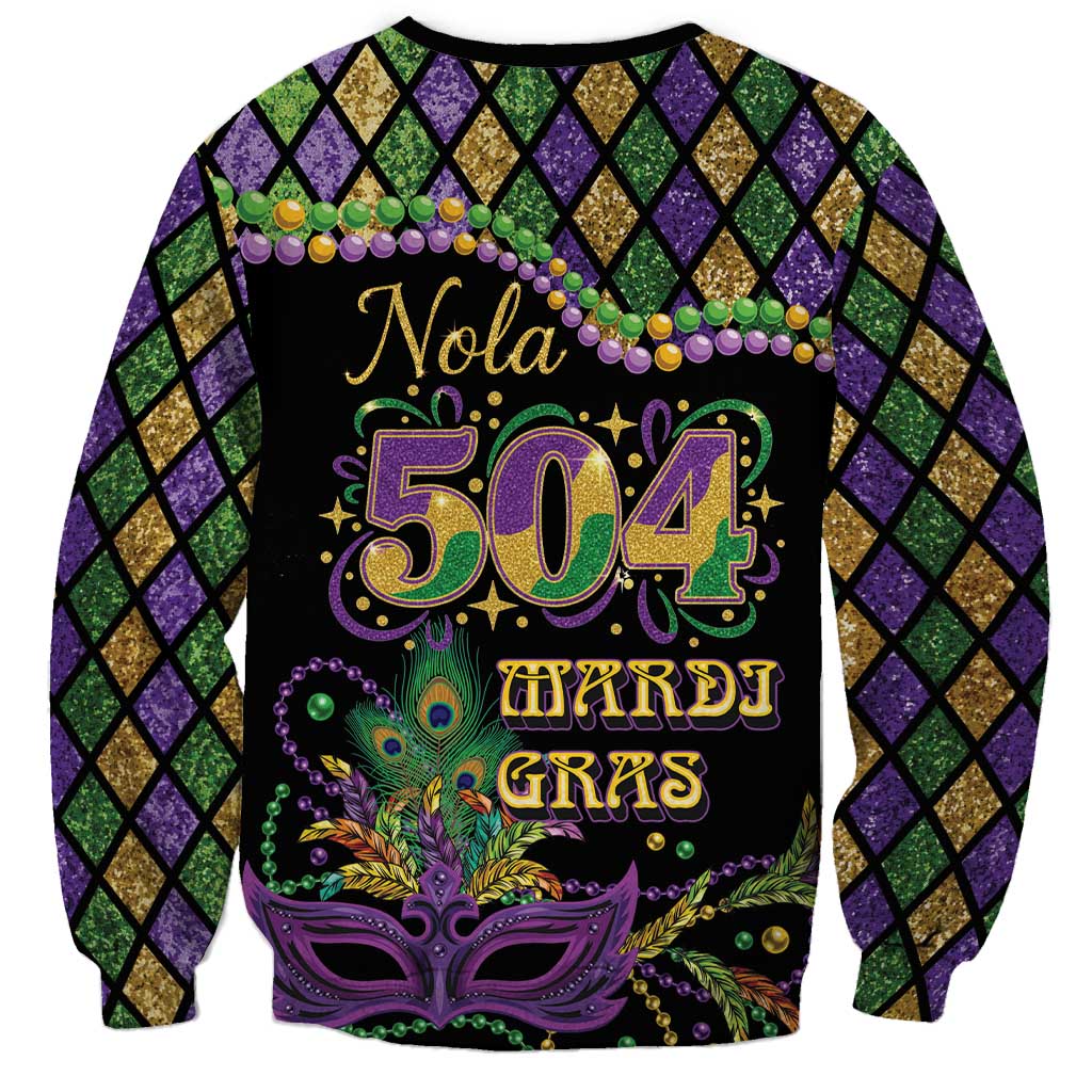 Mardi Gras 504 Nola New Orleans Sweatshirt Mask Up Beads Out - Wonder Print Shop