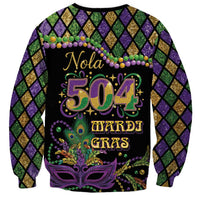 Mardi Gras 504 Nola New Orleans Sweatshirt Mask Up Beads Out - Wonder Print Shop