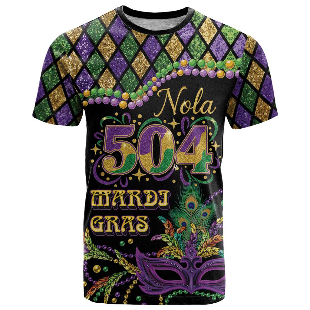 Mardi Gras 504 Nola New Orleans T Shirt Mask Up Beads Out - Wonder Print Shop