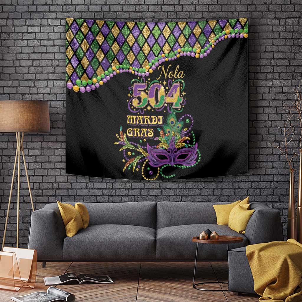 Mardi Gras 504 Nola New Orleans Tapestry Mask Up Beads Out - Wonder Print Shop