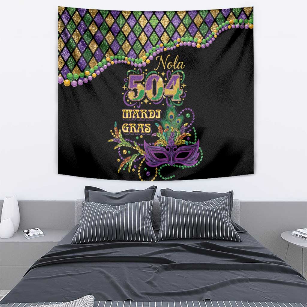 Mardi Gras 504 Nola New Orleans Tapestry Mask Up Beads Out - Wonder Print Shop
