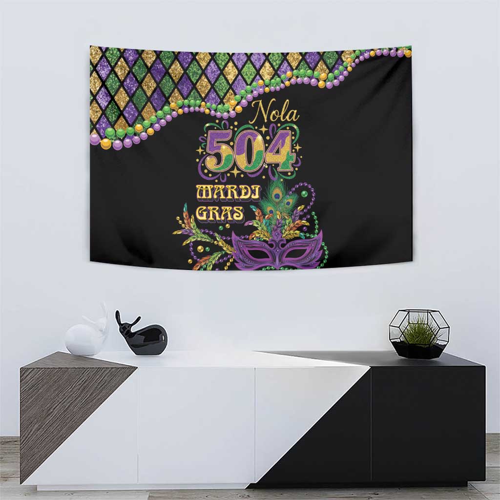 Mardi Gras 504 Nola New Orleans Tapestry Mask Up Beads Out - Wonder Print Shop
