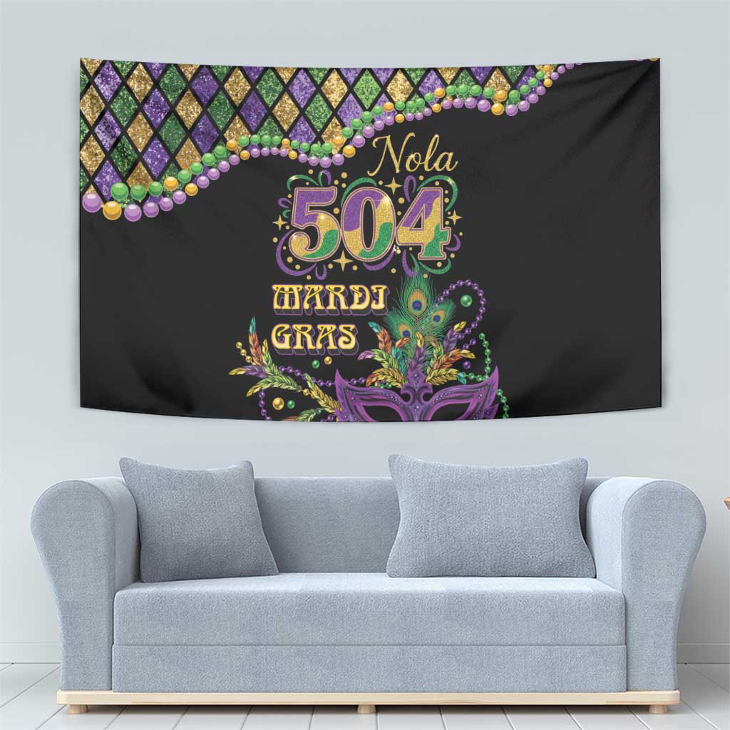 Mardi Gras 504 Nola New Orleans Tapestry Mask Up Beads Out - Wonder Print Shop