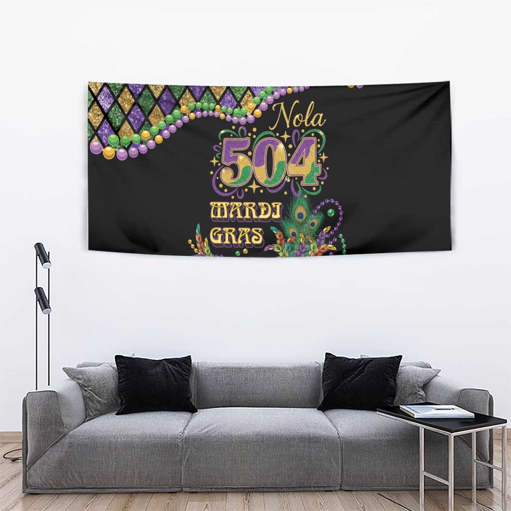 Mardi Gras 504 Nola New Orleans Tapestry Mask Up Beads Out - Wonder Print Shop
