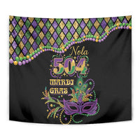Mardi Gras 504 Nola New Orleans Tapestry Mask Up Beads Out - Wonder Print Shop