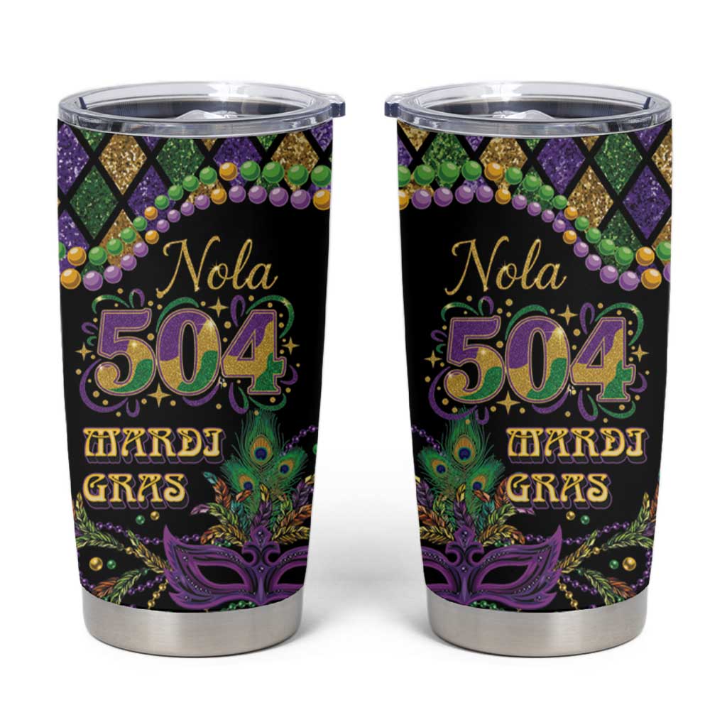 Mardi Gras 504 Nola New Orleans Tumbler Cup Mask Up Beads Out - Wonder Print Shop