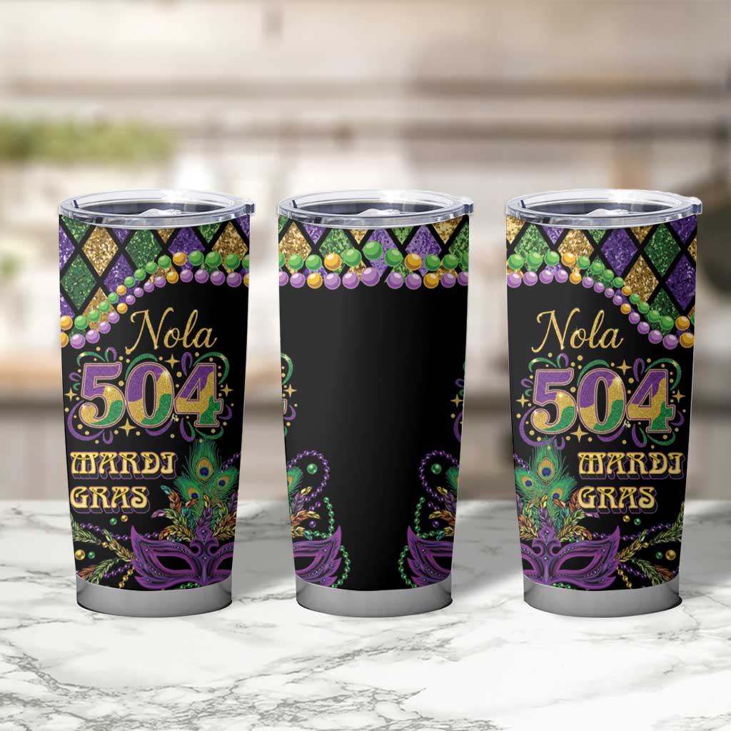 Mardi Gras 504 Nola New Orleans Tumbler Cup Mask Up Beads Out - Wonder Print Shop
