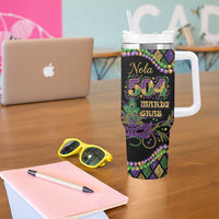 Mardi Gras 504 Nola New Orleans Tumbler With Handle Mask Up Beads Out - Wonder Print Shop