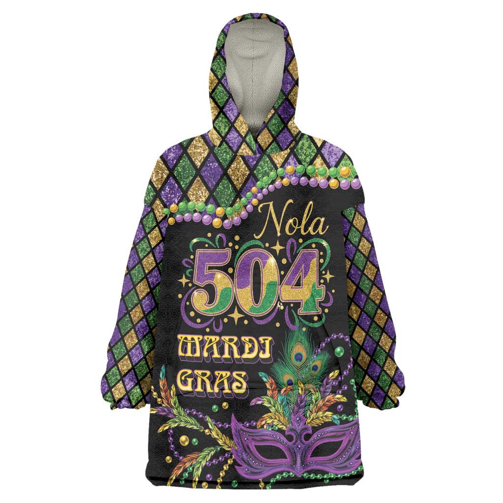 Mardi Gras 504 Nola New Orleans Wearable Blanket Hoodie Mask Up Beads Out - Wonder Print Shop
