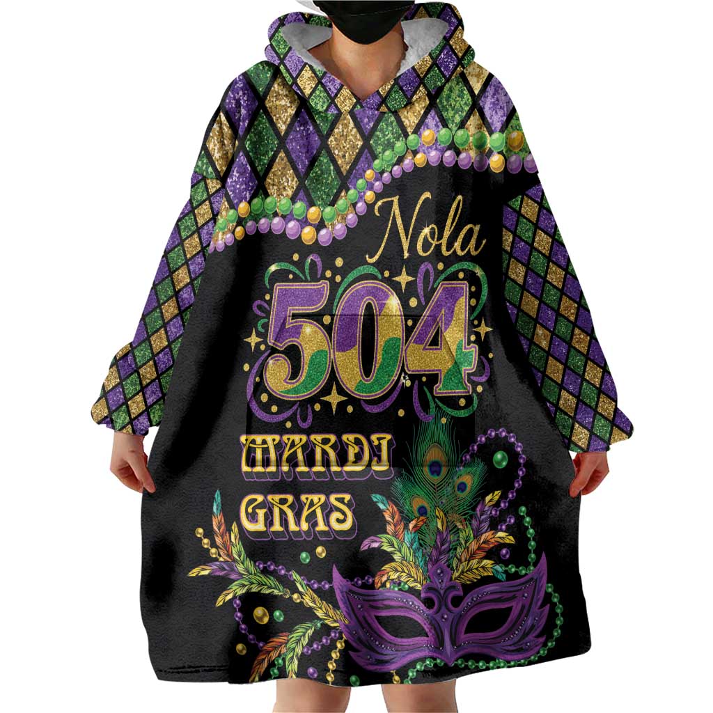 Mardi Gras 504 Nola New Orleans Wearable Blanket Hoodie Mask Up Beads Out - Wonder Print Shop