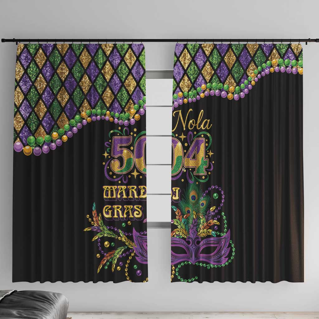 Mardi Gras 504 Nola New Orleans Window Curtain Mask Up Beads Out - Wonder Print Shop