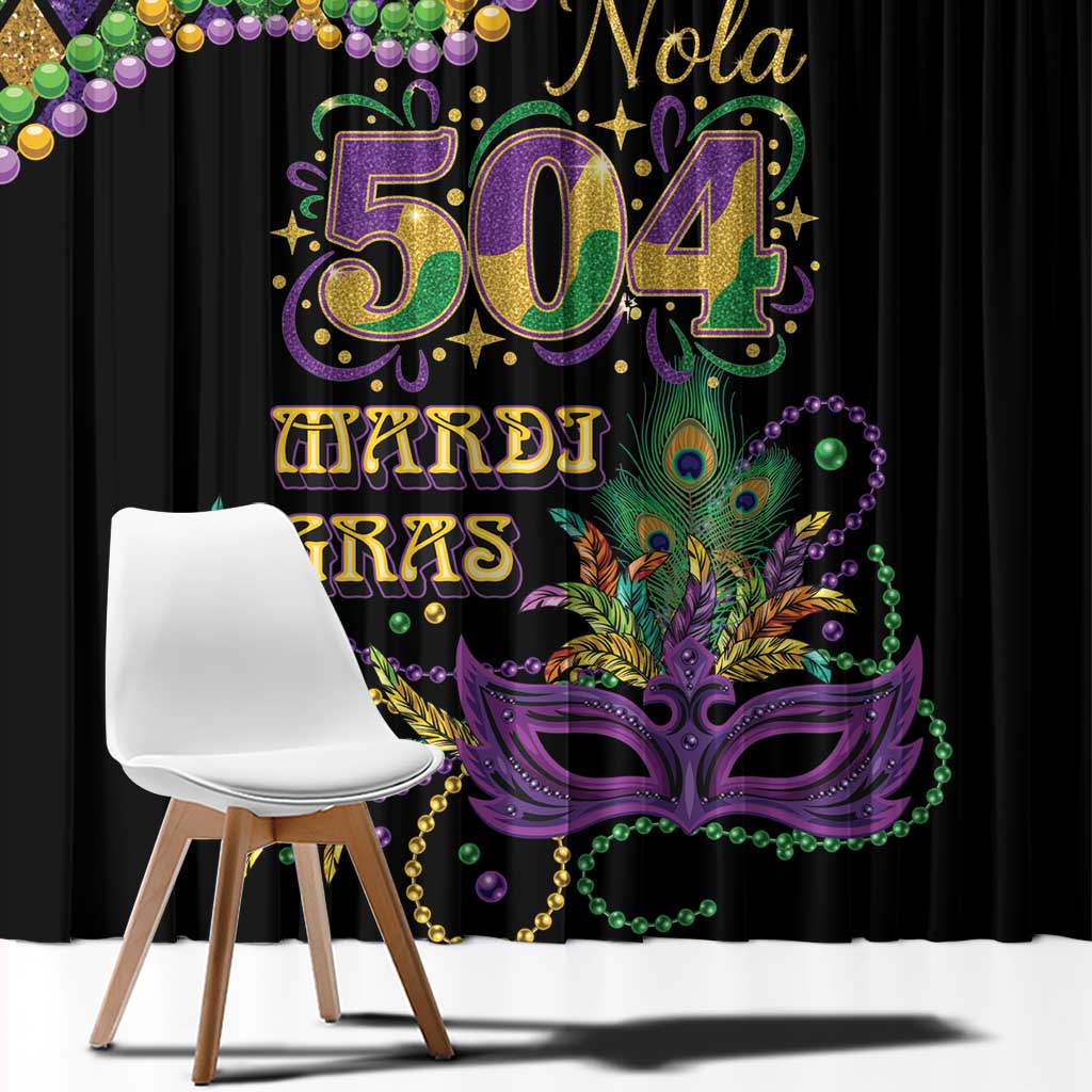 Mardi Gras 504 Nola New Orleans Window Curtain Mask Up Beads Out - Wonder Print Shop