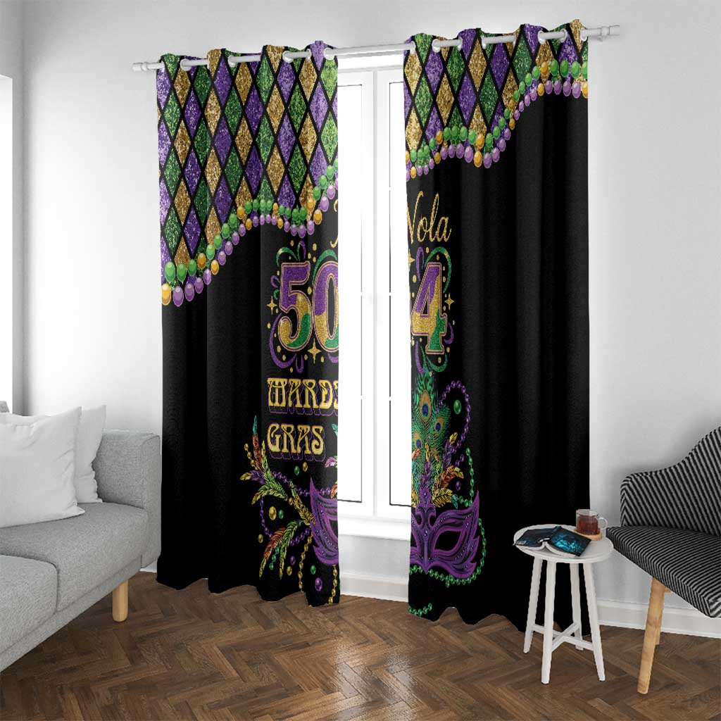 Mardi Gras 504 Nola New Orleans Window Curtain Mask Up Beads Out - Wonder Print Shop