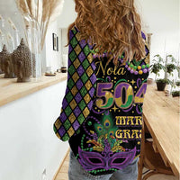 Mardi Gras 504 Nola New Orleans Women Casual Shirt Mask Up Beads Out - Wonder Print Shop