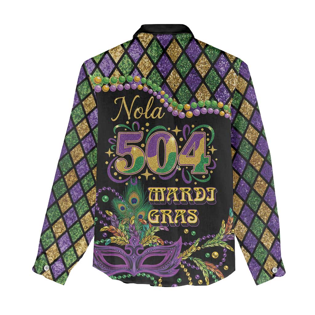 Mardi Gras 504 Nola New Orleans Women Casual Shirt Mask Up Beads Out - Wonder Print Shop
