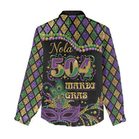 Mardi Gras 504 Nola New Orleans Women Casual Shirt Mask Up Beads Out - Wonder Print Shop