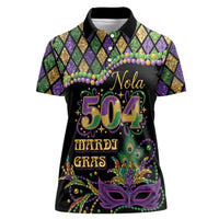 Mardi Gras 504 Nola New Orleans Women Polo Shirt Mask Up Beads Out - Wonder Print Shop