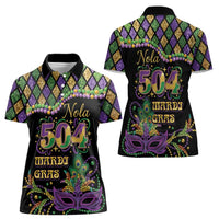 Mardi Gras 504 Nola New Orleans Women Polo Shirt Mask Up Beads Out - Wonder Print Shop