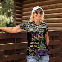 Mardi Gras 504 Nola New Orleans Women Polo Shirt Mask Up Beads Out - Wonder Print Shop