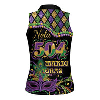 Mardi Gras 504 Nola New Orleans Women Sleeveless Polo Shirt Mask Up Beads Out - Wonder Print Shop