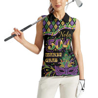 Mardi Gras 504 Nola New Orleans Women Sleeveless Polo Shirt Mask Up Beads Out - Wonder Print Shop