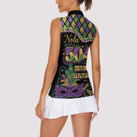 Mardi Gras 504 Nola New Orleans Women Sleeveless Polo Shirt Mask Up Beads Out - Wonder Print Shop