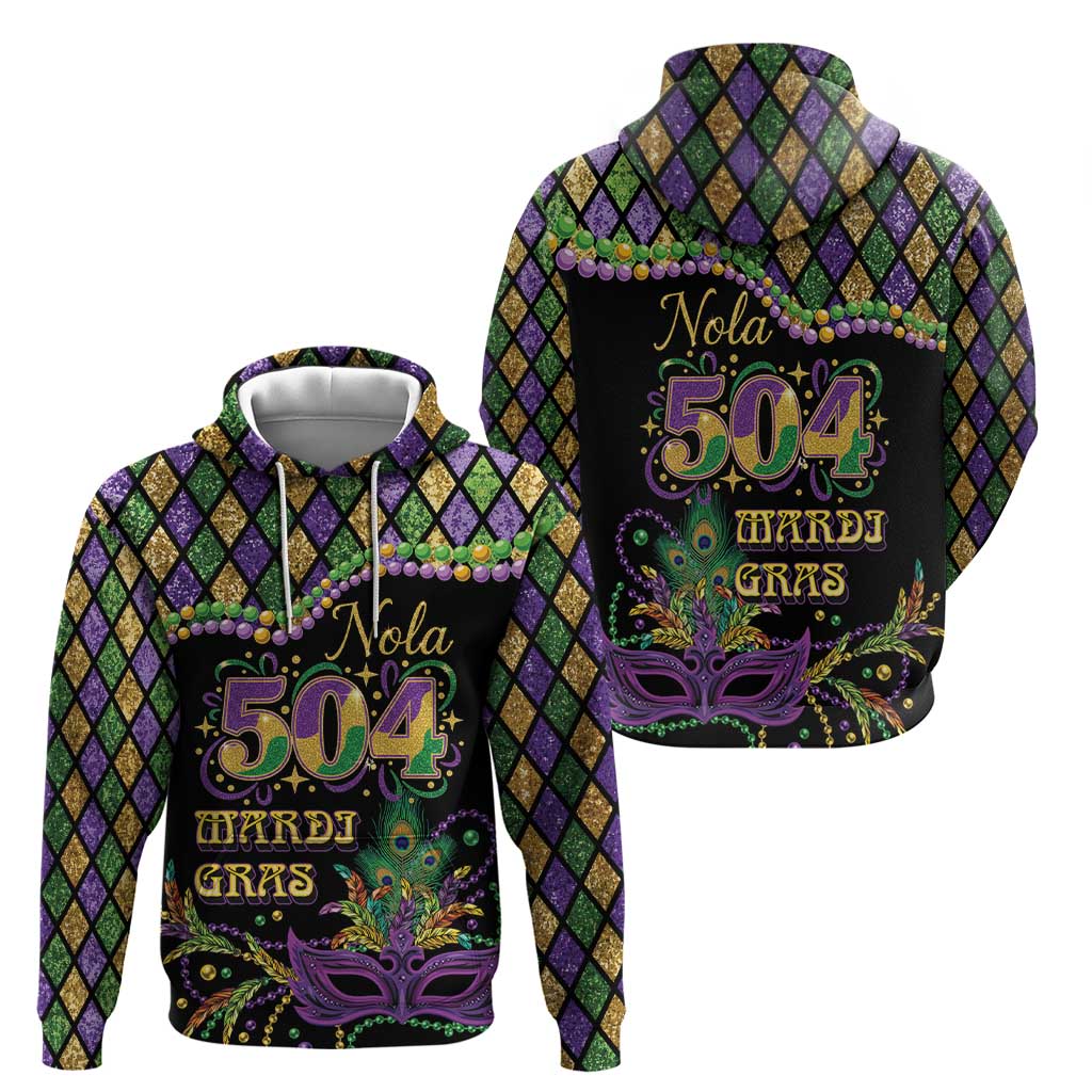 Mardi Gras 504 Nola New Orleans Zip Hoodie Mask Up Beads Out - Wonder Print Shop
