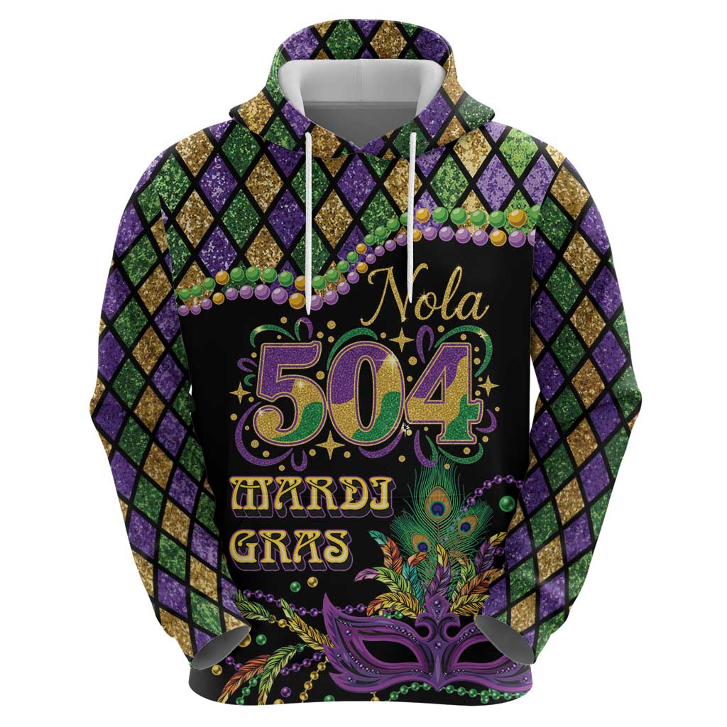 Mardi Gras 504 Nola New Orleans Zip Hoodie Mask Up Beads Out - Wonder Print Shop