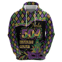 Mardi Gras 504 Nola New Orleans Zip Hoodie Mask Up Beads Out - Wonder Print Shop