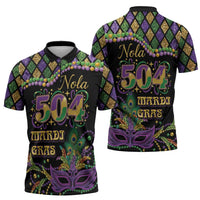 Mardi Gras 504 Nola New Orleans Zipper Polo Shirt Mask Up Beads Out - Wonder Print Shop