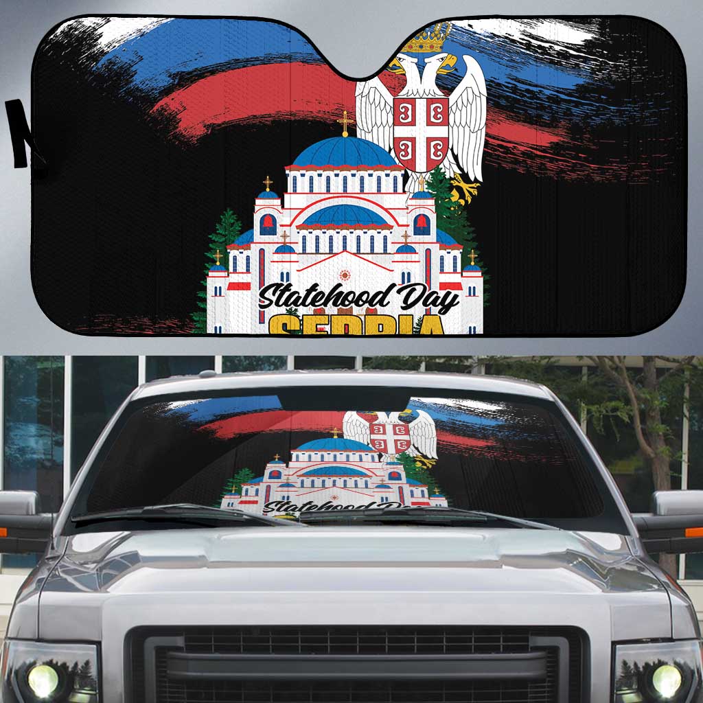 Serbia Statehood Day Auto Sun Shade Saint Sava with Serbian Eagle