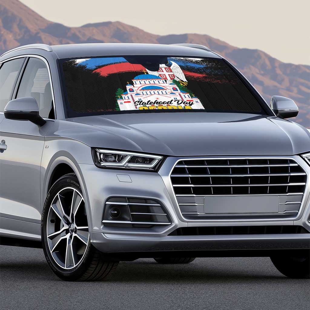 Serbia Statehood Day Auto Sun Shade Saint Sava with Serbian Eagle