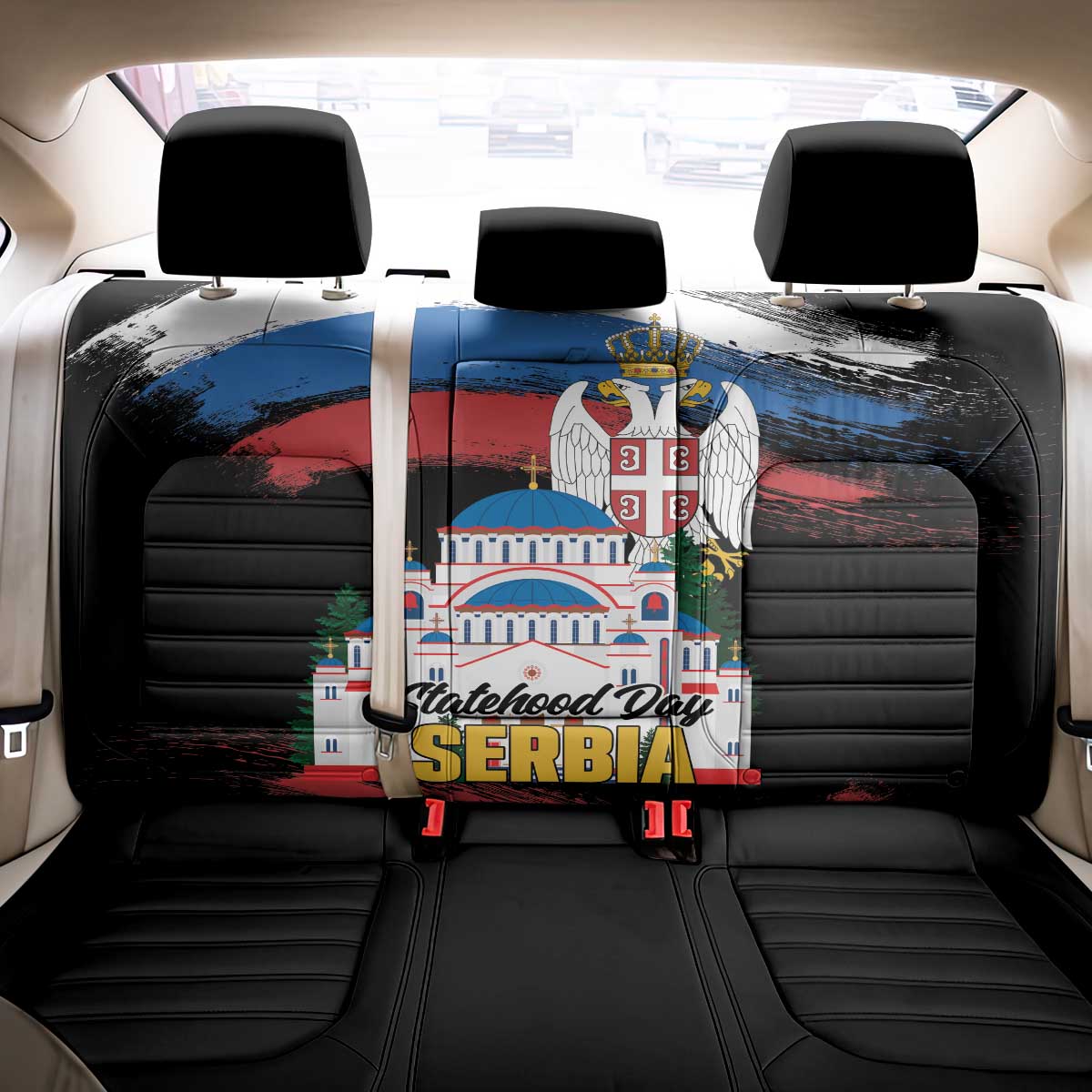 Serbia Statehood Day Back Car Seat Cover Saint Sava with Serbian Eagle