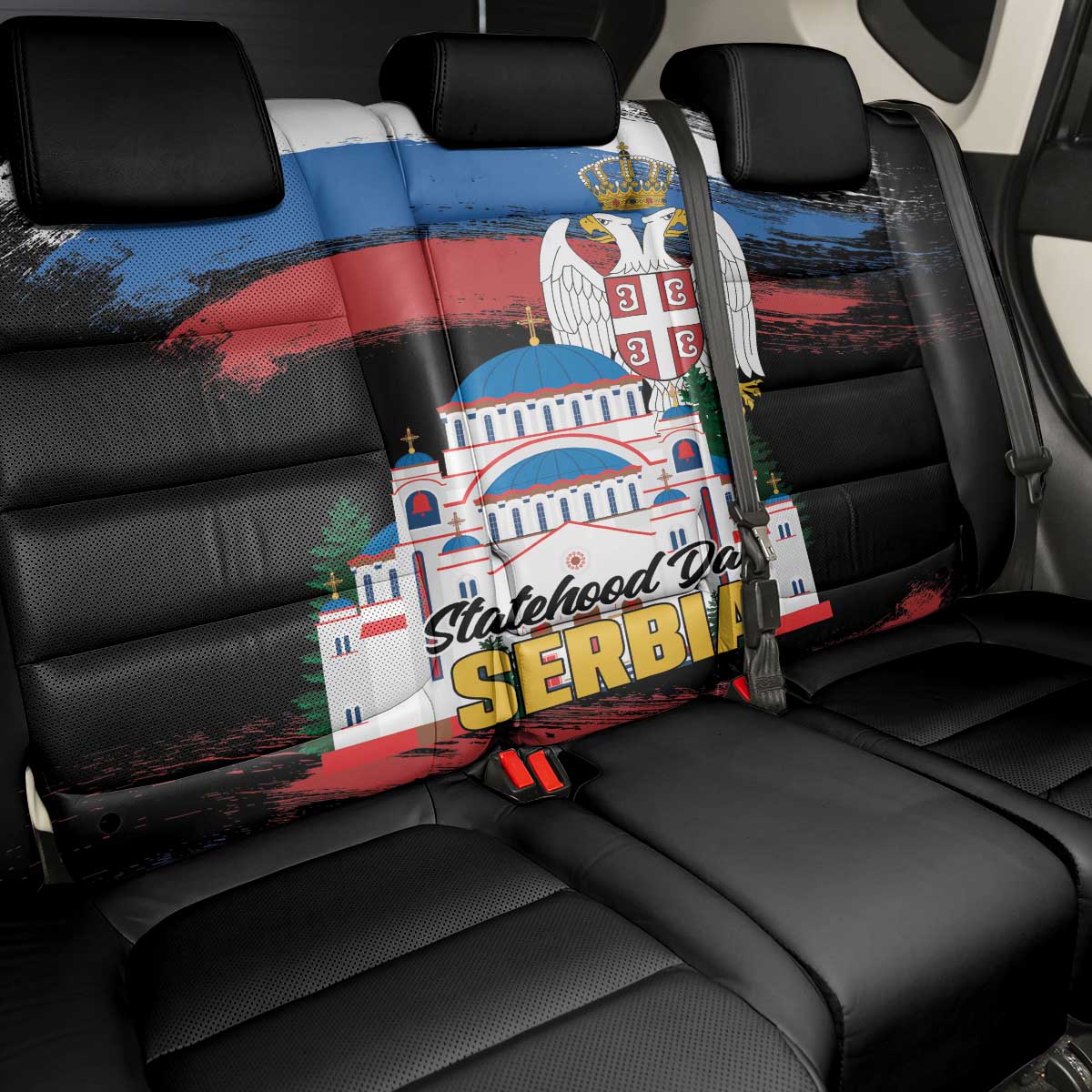 Serbia Statehood Day Back Car Seat Cover Saint Sava with Serbian Eagle