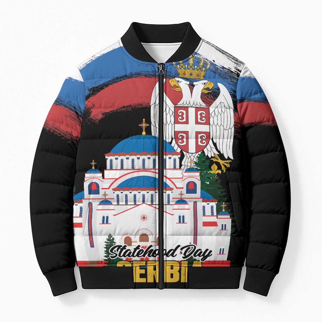 Serbia Statehood Day Bomber Puffer Jacket Saint Sava with Serbian Eagle