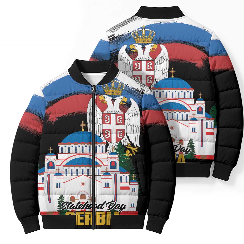 Serbia Statehood Day Bomber Puffer Jacket Saint Sava with Serbian Eagle