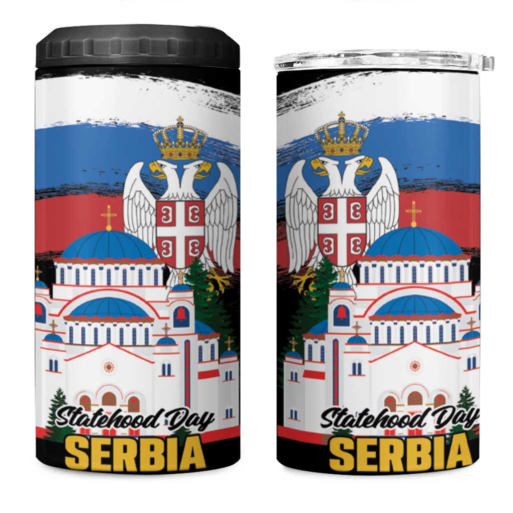 Serbia Statehood Day 4 in 1 Can Cooler Tumbler Saint Sava with Serbian Eagle