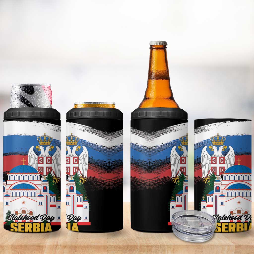 Serbia Statehood Day 4 in 1 Can Cooler Tumbler Saint Sava with Serbian Eagle