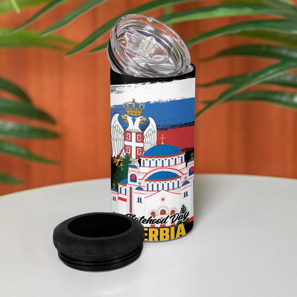 Serbia Statehood Day 4 in 1 Can Cooler Tumbler Saint Sava with Serbian Eagle