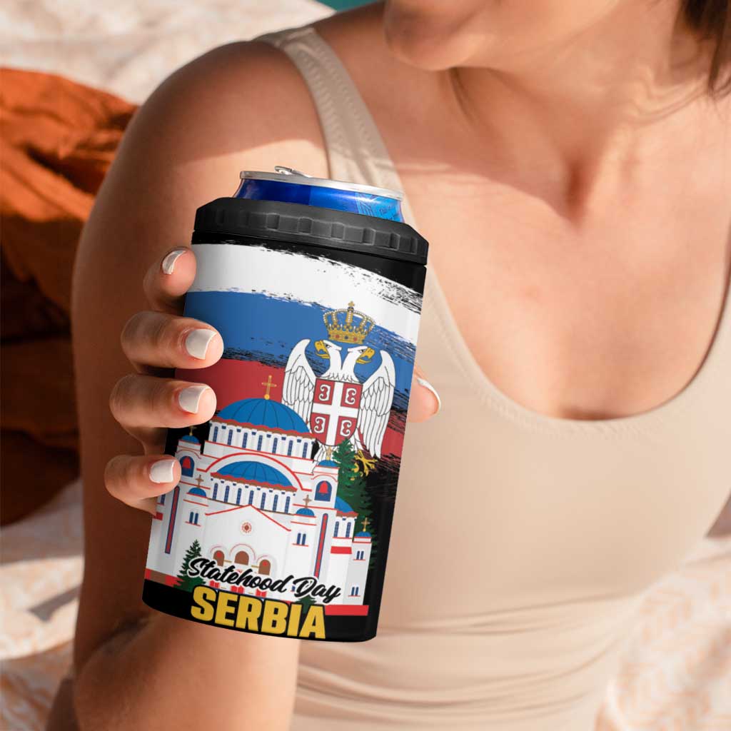 Serbia Statehood Day 4 in 1 Can Cooler Tumbler Saint Sava with Serbian Eagle