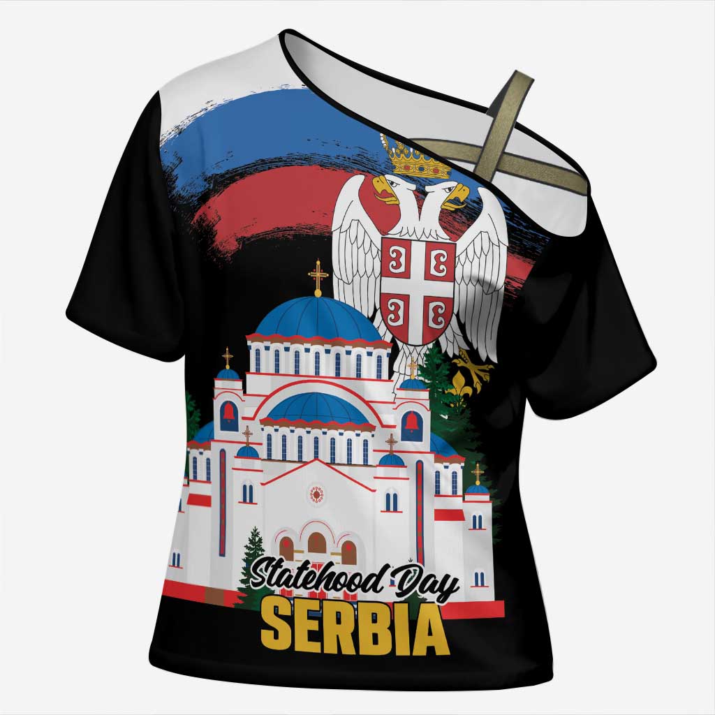 Serbia Statehood Day Cross Shoulder Shirt Saint Sava with Serbian Eagle