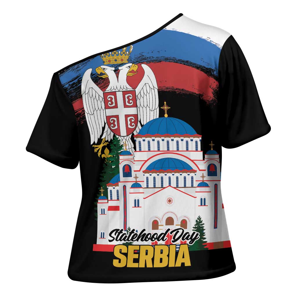 Serbia Statehood Day Cross Shoulder Shirt Saint Sava with Serbian Eagle