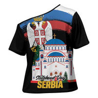 Serbia Statehood Day Cross Shoulder Shirt Saint Sava with Serbian Eagle